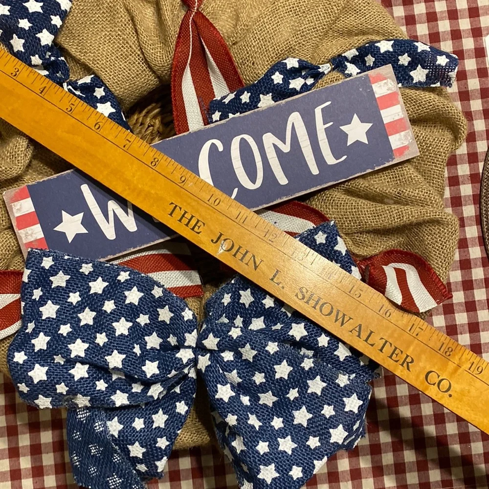 NWT 18” USA Burlap welcome Front door Wreath Americana country rustic primitive